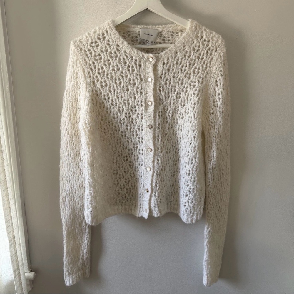 Reformation Cream Open-Knit Mohair Cardigan - Picture 5 of 9